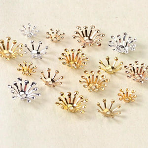 100 PCS KC Gold/ Silver Stamen Flowers Base Filigree Flowers Bead Caps Tray