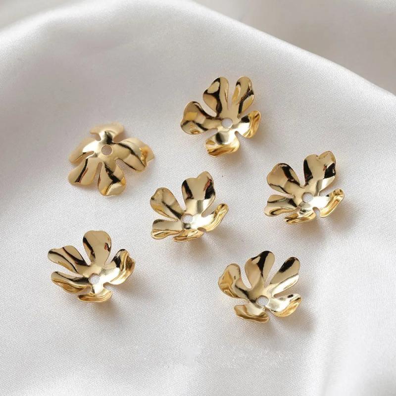 6PCS 14K Plated Flower Petals Pendant for Jewelry Making