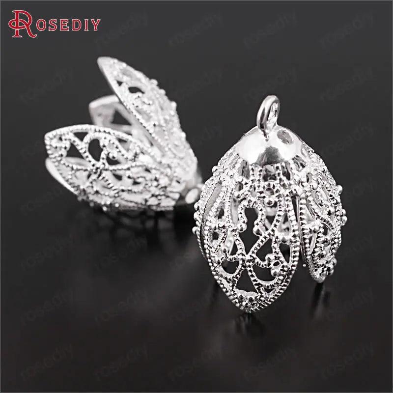 4PCS 26x17MM High Champagne Brass Tree Leafs Beads Caps DIY Jewelry