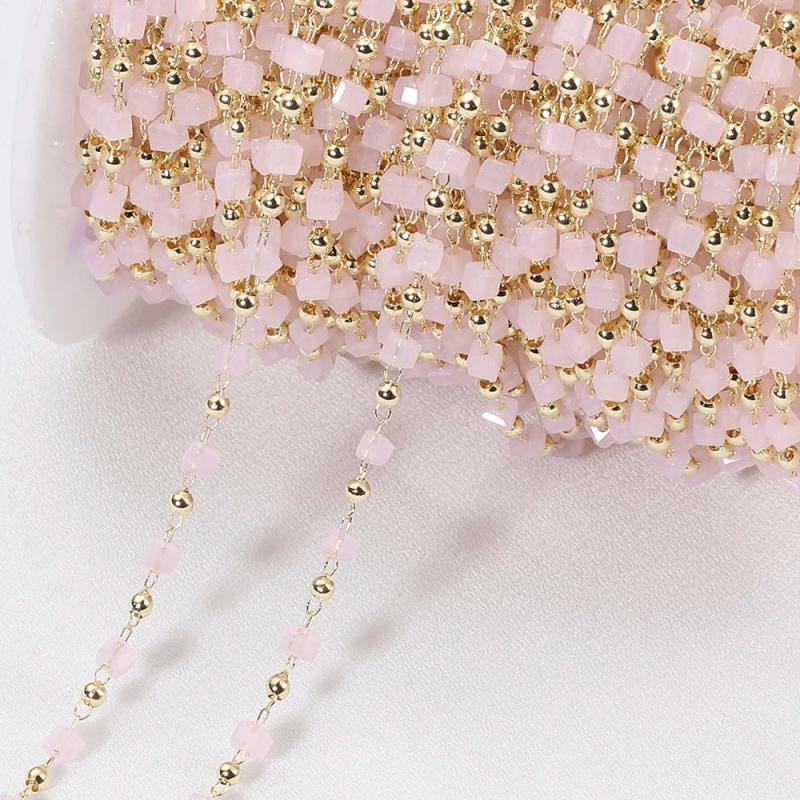 1M Pink Cube Crystal Beads Chains for Jewelry Making DIY