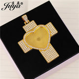 Cross Pendant Base With Rhinestone Bezel 30mm Heart Blank Tray