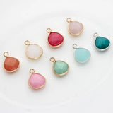 2pcs 14mm Copper Bound Seven Colors Water Drop Stone Charms Pendant