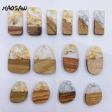 6Pcs Wood Irregular Drilled Resin Golden Glitter DIY Earring Findings