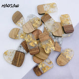 6Pcs Wood Irregular Drilled Resin Golden Glitter DIY Earring Findings