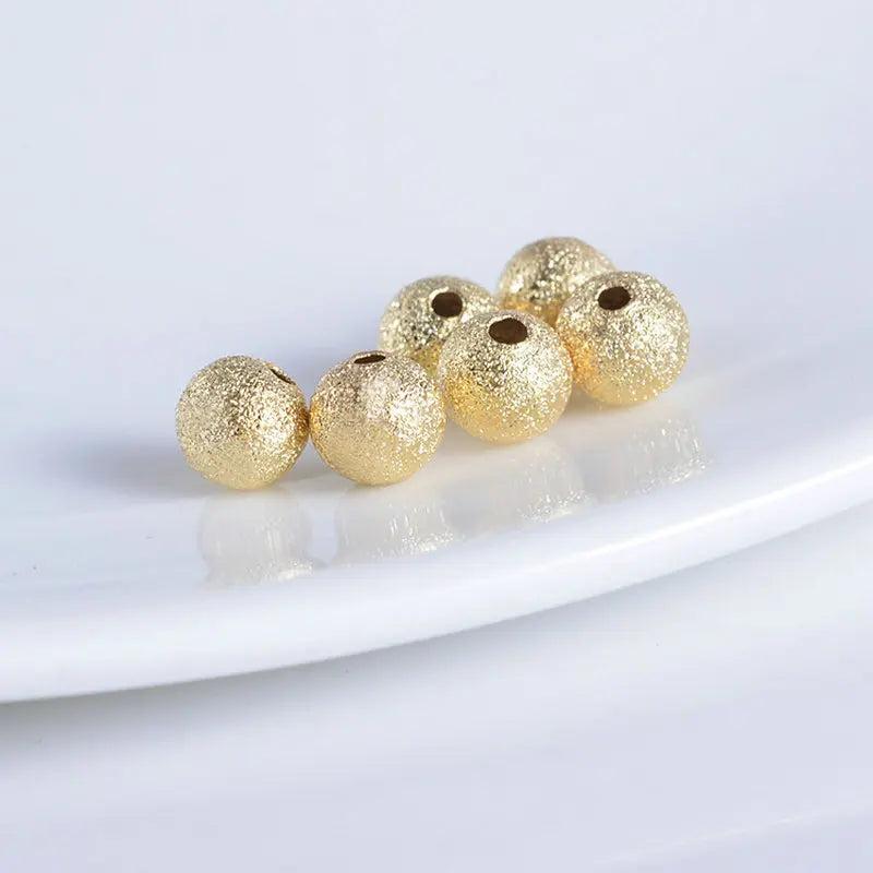 20PCS 3-6MM 14K Plated Matte Brass Round Beads DIY Jewelry Accessory