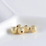 20PCS 3-6MM 14K Plated Matte Brass Round Beads DIY Jewelry Accessory