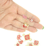Chinese Style Enamel Alloy Blessings Charms for Jewelry Making