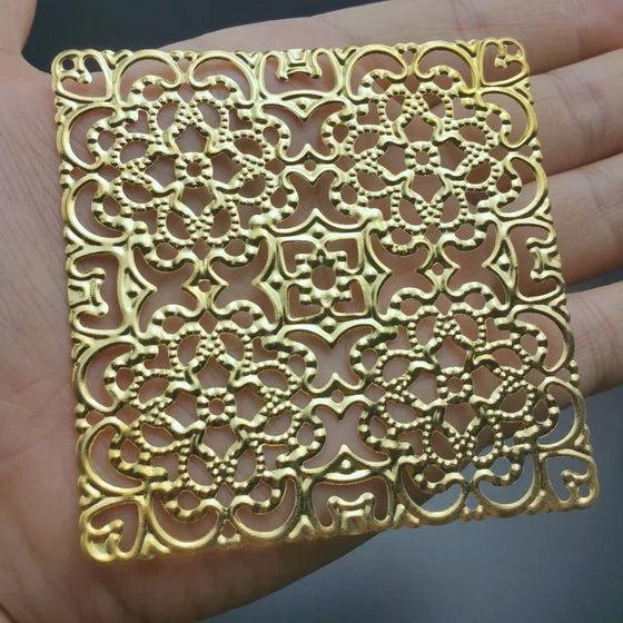 5pcs Metal Filigree Flowers Slice Charms 80mm Base Setting DIY Components
