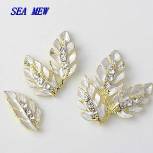 10 PCS Enamel Crystal Rhinestone Leaf DIY Jewelry Making Accessories