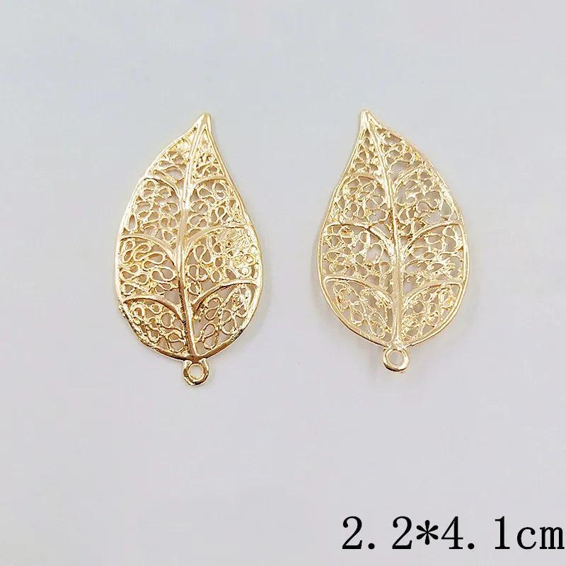 10 PCS Metal Alloy KC Plated Leaves Pendant Charms for Jewelry Making