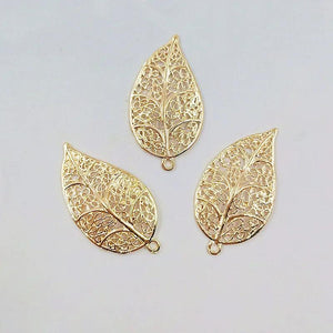 10 PCS Metal Alloy KC Plated Leaves Pendant Charms for Jewelry Making