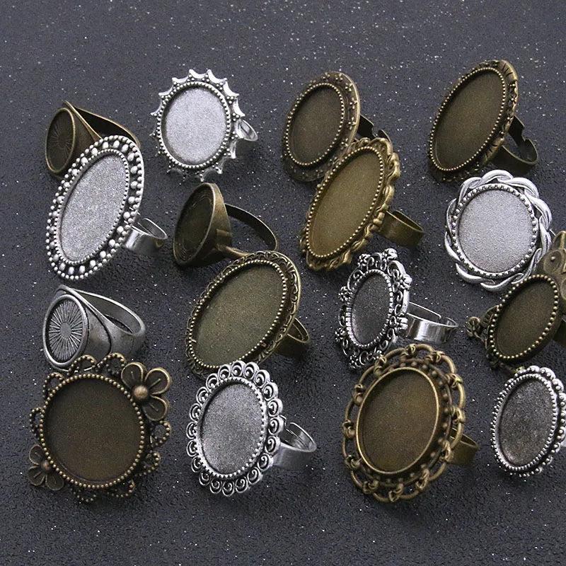 6 Pcs 2 Mix Inner Size 10-20 Style Ring Adjustable Settings Ring Blank/Base