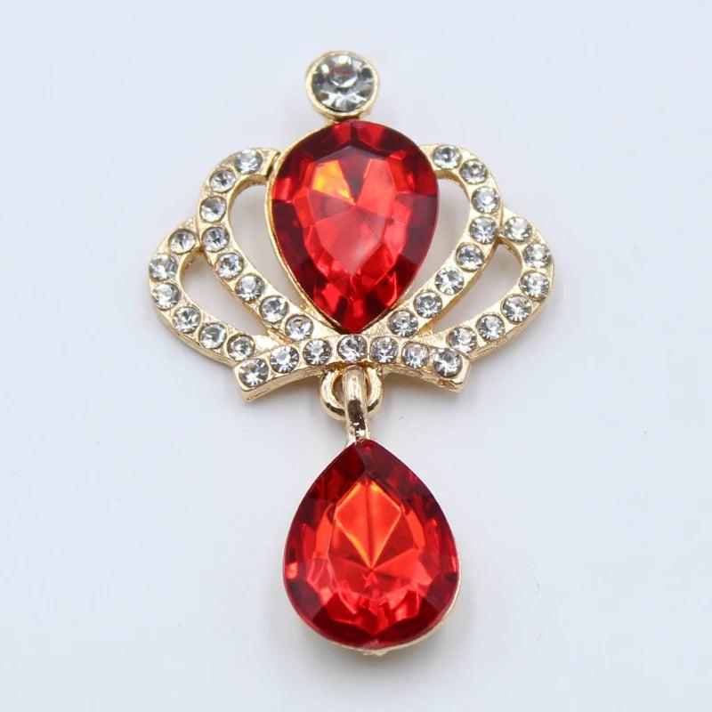 5pcs Golden Crown Alloy Rhinestone Wedding Wine Glass Brooch