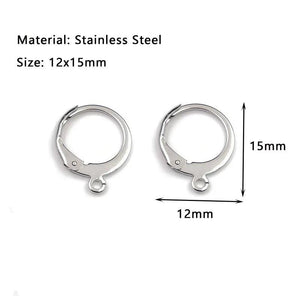 50pcs Stainless Steel DIY Earing Hooks Clasps Lever Back Ear Wire Hoop