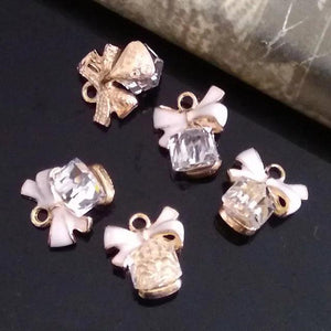 10Pcs Cube Center Bow Pendant/Diamond Alloy Jewelry Accessories