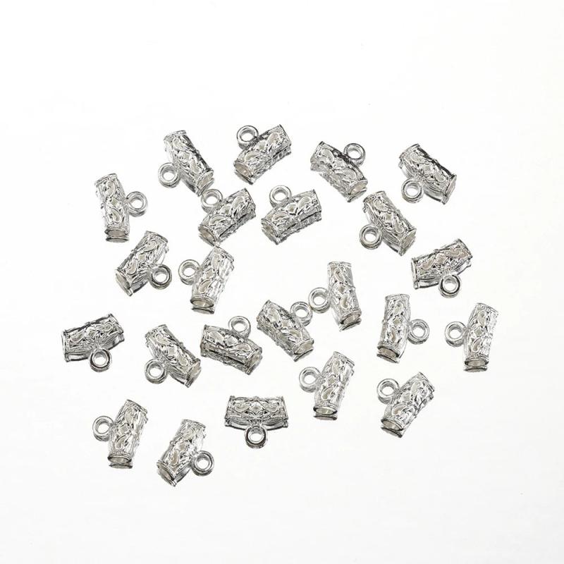 50pcs Tube Beads Spacer Pendants Silver Bail Clasp Hooks Jewelry Making DIY