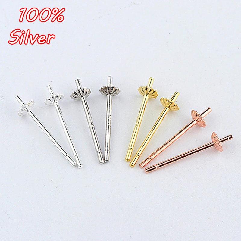 10pcs S925 Sterling Silver Pearl Empty Holder 3mm 4mm Ear Blank Base DIY Jewelry