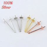 10pcs S925 Sterling Silver Pearl Empty Holder 3mm 4mm Ear Blank Base DIY Jewelry