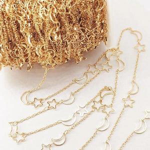 1 Meter Silver Moon Star Chain Necklace 7mm Hollow Copper Chains for DIY