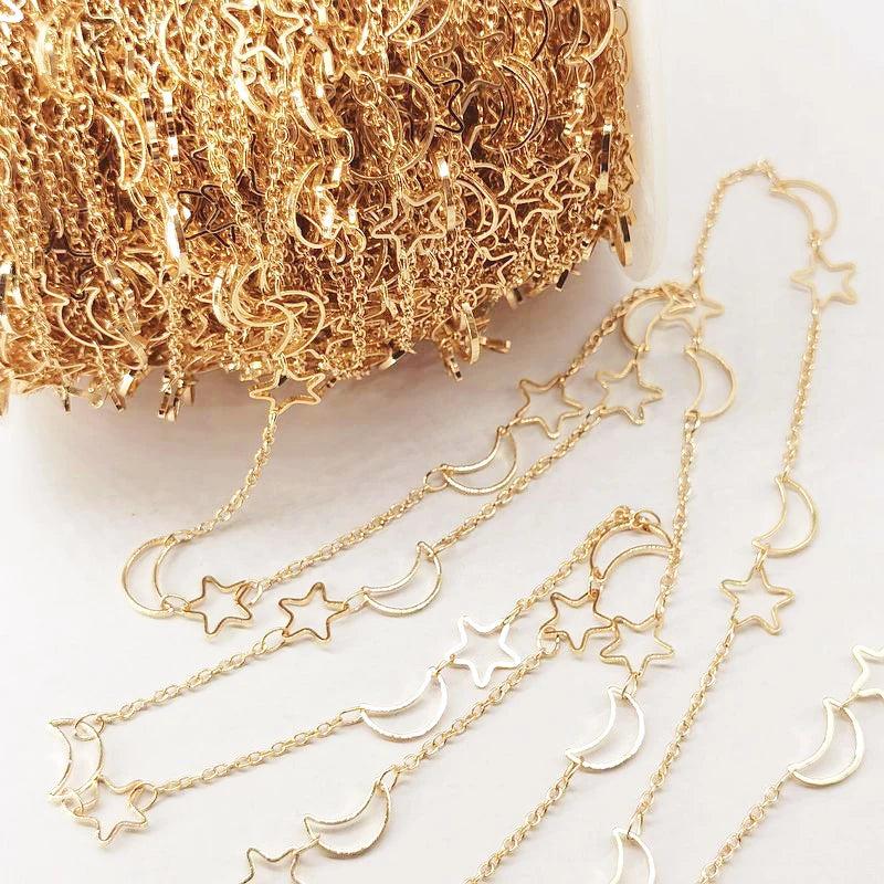 1 Meter Silver Moon Star Chain Necklace 7mm Hollow Copper Chains for DIY