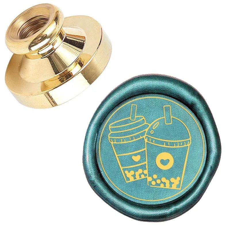1PC Wax Seal Stamp 25mm Milk Tea Retro Brass Head Sealing Stamps Removable