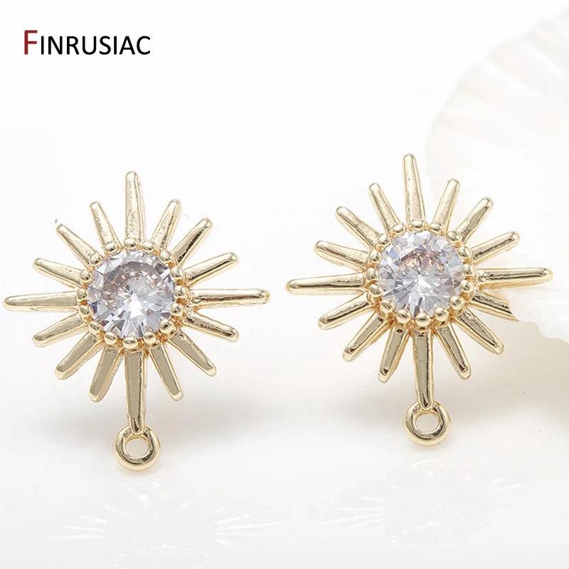 Flower Shape Stud Earrings Findings Zircon Inlaid Jewelry DIY Craft