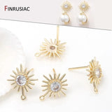 Flower Shape Stud Earrings Findings Zircon Inlaid Jewelry DIY Craft