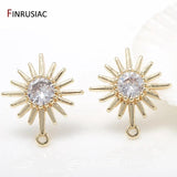 Flower Shape Stud Earrings Findings Zircon Inlaid Jewelry DIY Craft