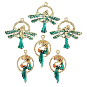 10pcs Enamel Animal Charms - Dragonfly Elf Girl Mermaid Pendant