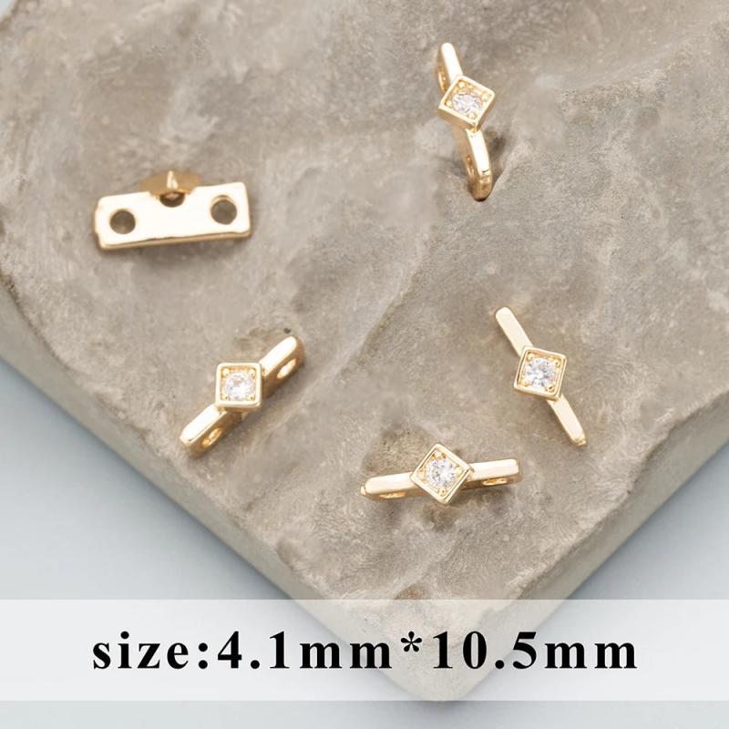 18k Plated Copper Zircon DIY Jewelry Making Charms 4pcs/lot