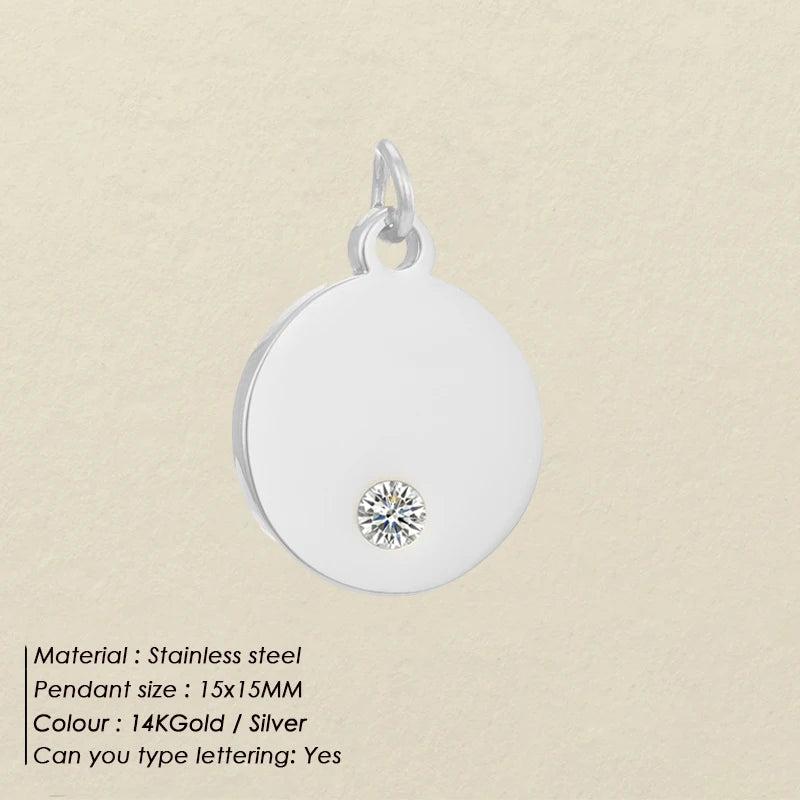 Flat Round Stamping Tag Charms Rhinestone Bezel Pendants for Jewelry Making