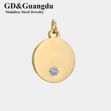 Flat Round Stamping Tag Charms Rhinestone Bezel Pendants for Jewelry Making