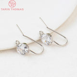 6PCS 25x7MM 24K Plated Brass Zircon Earring Hooks DIY Jewelry Findings