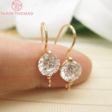 6PCS 25x7MM 24K Plated Brass Zircon Earring Hooks DIY Jewelry Findings