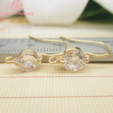 6PCS 25x7MM 24K Plated Brass Zircon Earring Hooks DIY Jewelry Findings
