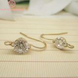6PCS 25x7MM 24K Plated Brass Zircon Earring Hooks DIY Jewelry Findings