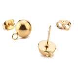 10PCS Stainless Steel Stud Earrings Base Half Ball Ear Post Open Ring DIY