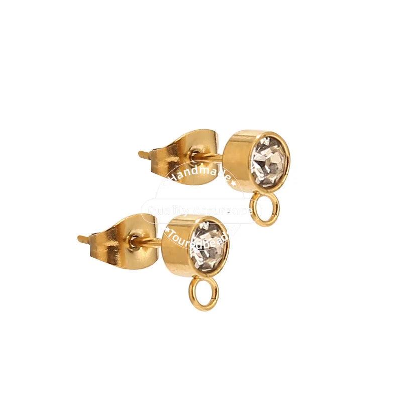 20pcs Clear Rhinestone Earring Posts Ear Studs with Loop Stainless Steel