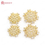 6PCS 10MM 12MM Brass Zircon Snowflake Bead Caps 24K Plated Jewelry Findings