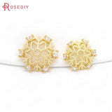 6PCS 10MM 12MM Brass Zircon Snowflake Bead Caps 24K Plated Jewelry Findings