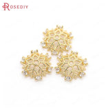 6PCS 10MM 12MM Brass Zircon Snowflake Bead Caps 24K Plated Jewelry Findings