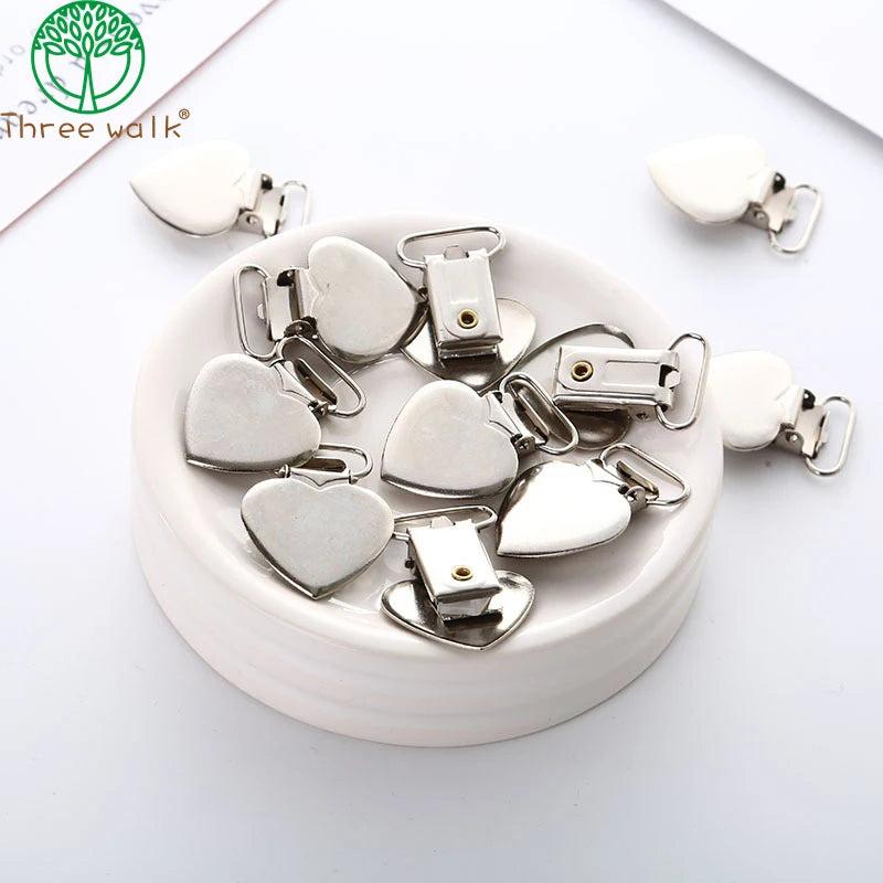 10pcs DIY Silver Metal Peach Heart Suspender Braces Clips Holder