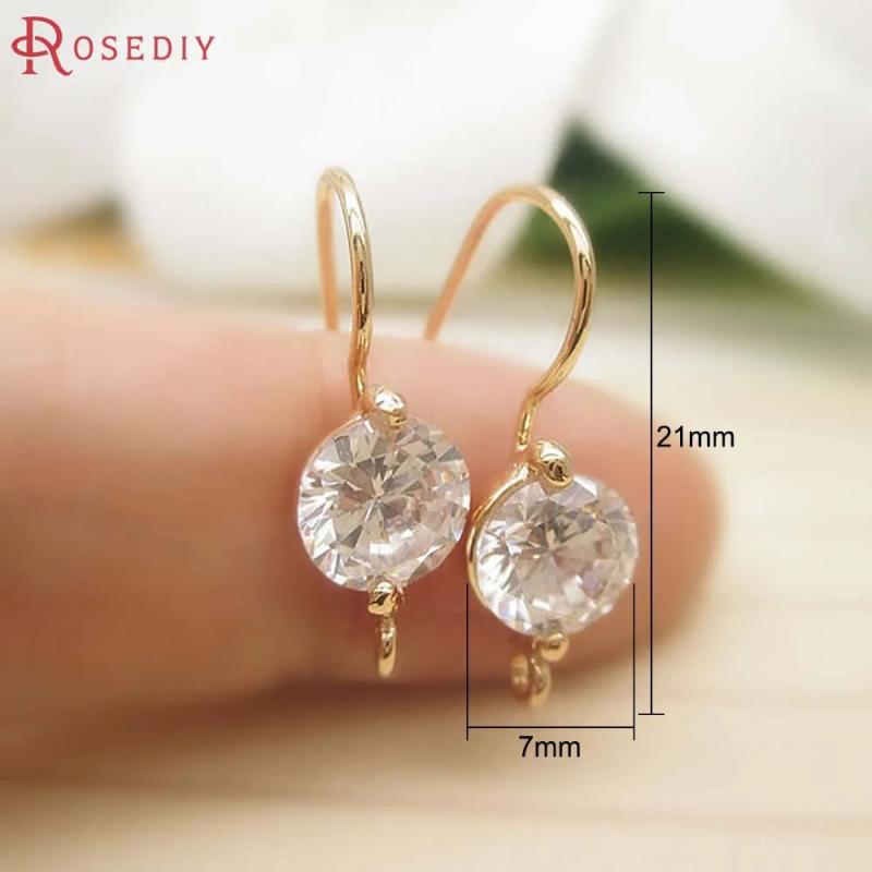 6PCS 24K Brass Zircon Earring Hooks High Jewelry Making Supplies