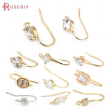 6PCS 24K Brass Zircon Earring Hooks High Jewelry Making Supplies
