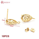 24K Brass Drop Shape Stud Earrings Pins High Jewelry Earrings Making Supplies