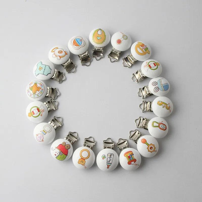 5pcs Baby Pacifier Clip Metal Wooden Multiple Pattern Child Molar Chain Holder
