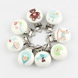 5pcs Baby Pacifier Clip Metal Wooden Multiple Pattern Child Molar Chain Holder