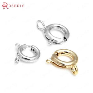 20PCS 5MM 6MM 7MM 24K Brass Spring Round Clasps Necklace Findings