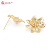 6PCS Flower 15x17MM 24K Brass Earrings Pins DIY Findings Accessories