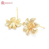 6PCS Flower 15x17MM 24K Brass Earrings Pins DIY Findings Accessories